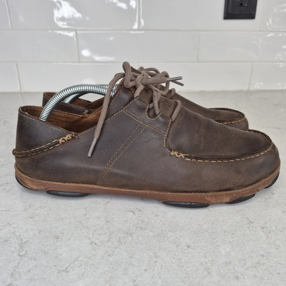 Olukai Shoes Ohana Lace Up Nubuck Men's Size 10.5‎ Slip On Brown